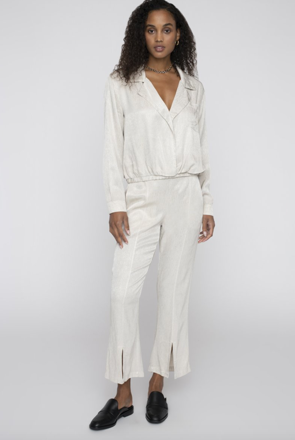 Satin Jacquard Front Slit Trouser